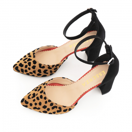 Pantofi cu decupaj si bareta la calcai, din piele naturala intoarsa neagra, rosie si animal print [2]