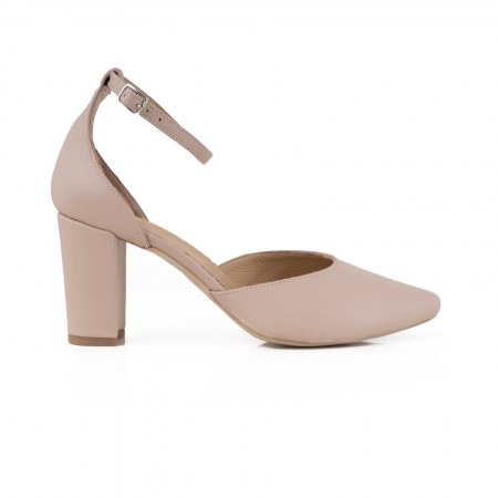 Pantofi - Pantofi cu decupaj si bareta la calcai, din piele naturala nude rose.