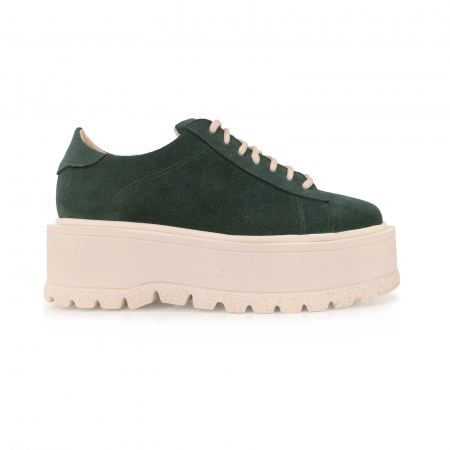 Pantofi - Pantofi cu talpă groasă, realizati din piele naturala intoarsa, verde