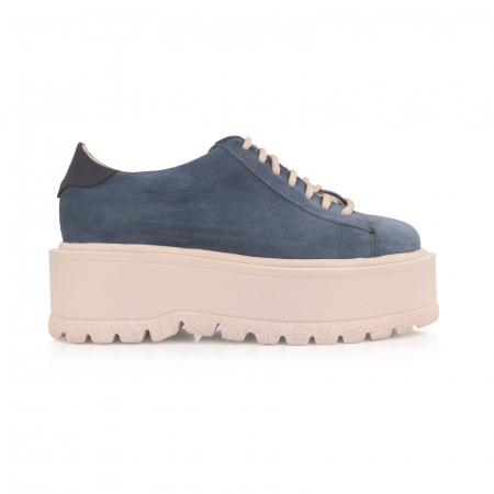 Pantofi - Pantofi cu talpă groasă, realizati din piele naturala intorsa, albastru deschis