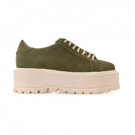 Casual - Pantofi cu talpă groasă, realizati din piele naturala intoarsa, kaki