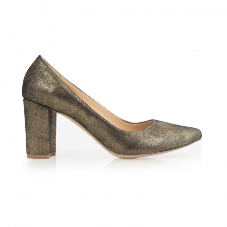 Pantofi - Pantofi cu toc patrat, din piele naturala, bronz laminat 