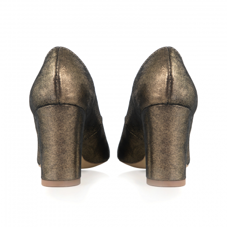 Pantofi cu toc patrat, din piele naturala, bronz laminat  [2]