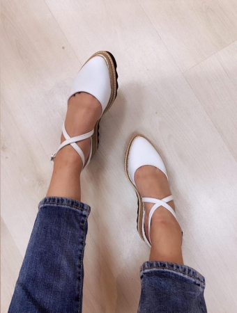 Sandale talpa chunky - Pantofi decupati, din piele naturala alba si auriu glitter