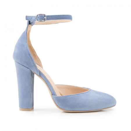 Pantofi - Pantofi din piele intoarsa albastru deschis, cu varf semi-ascutit si decupaj interior si exterior
