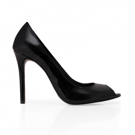 Pantofi - Pantofi din piele naturala lacuita neagra, cu varful decupat