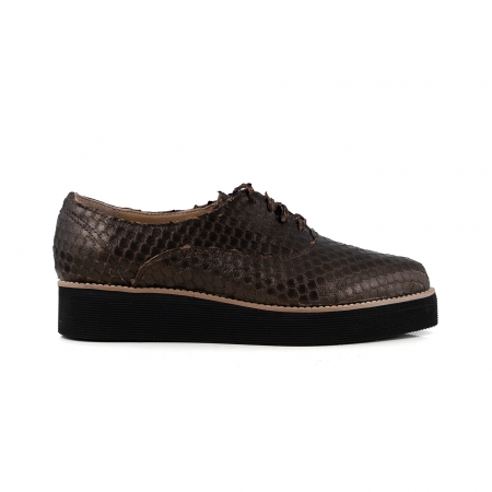 Balerini - Pantofi oxford cu varf ascutit, din piele bronz metalizat cu aspect tip solzi