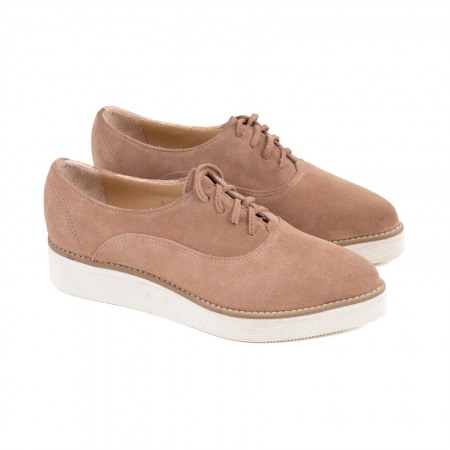 Pantofi oxford cu varf ascutit, din piele intoarsa roz somon [1]
