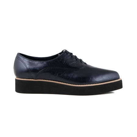 Balerini - Pantofi oxford cu varf ascutit, din piele laminata, albastru inchis