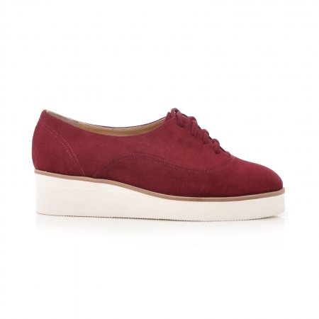 Pantofi - Pantofi oxford, din piele intoarsa visinie