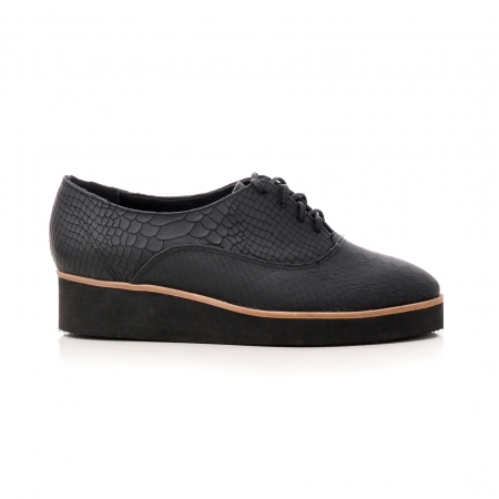 Pantofi - Pantofi oxford, din piele naturala neagra cu textura tip sarpe