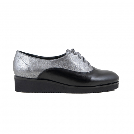 Pantofi - Pantofi oxford, din piele naturala neagra si piele laminata argintie