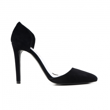 Stoc Livrare Rapida - Pantofi Stileto decupati (interior/exterior ), din piele intoarsa neagra