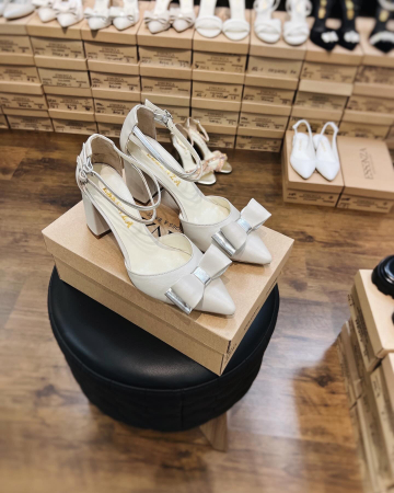 Pantofi - Pantofi stiletto cu funda dubla, din piele naturala alb unt si argintiu