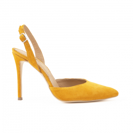 Pantofi - Pantofi stiletto decupati cu bareta de sustinere la calcai. Realizati din piele intoarsa galbena