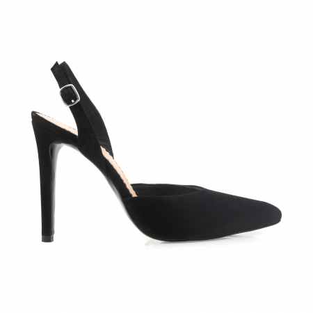 FEMEI - Pantofi stiletto decupati cu bareta de sustinere la calcai, realizati din piele naturala intoarsa neagra
