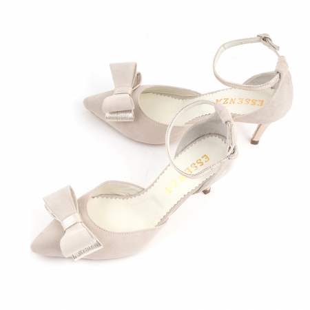 Pantofi stiletto decupati, din piele intoarsa off white si piele laminata aurie. [3]