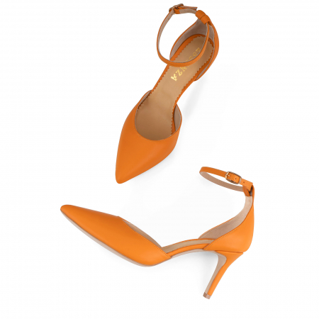 Pantofi stiletto decupati, din piele naturala portocalie, cu toc de 7 cm imbracat in piele . [3]