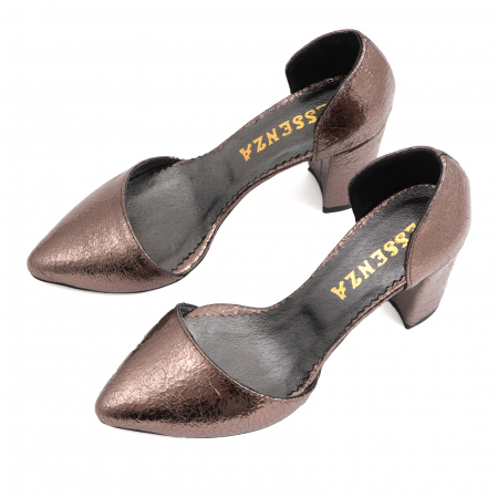 Pantofi stiletto decupati (interior/exterior),realizati din piele laminata bronz crapat [3]