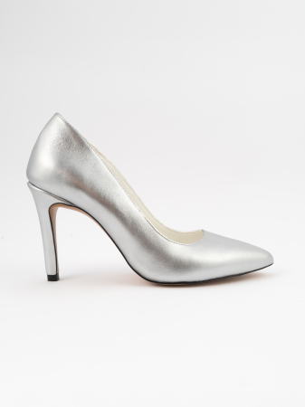 Pantofi - Pantofi stiletto decupati, realizati din piele naturala argintie 