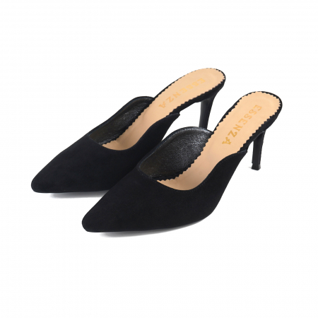Pantofi stiletto decupati, tip sabot,  din piele intoarsa neagra [1]