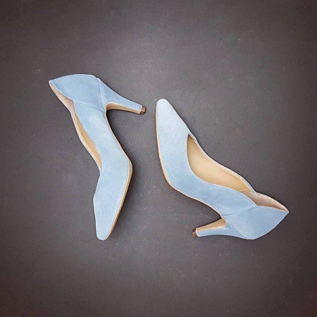 Pantofi stiletto din piele albastra intoarsa [5]