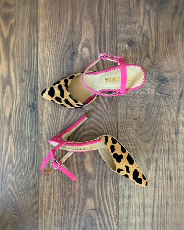 Pantofi stiletto din piele intoarsa cu animal print si piele nabuc roz ciclam [2]