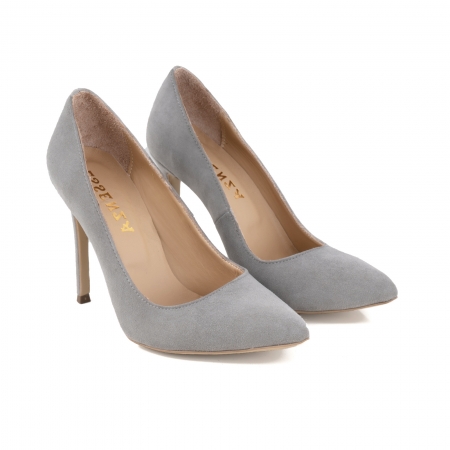 Pantofi Stiletto din piele intoarsa gri [1]