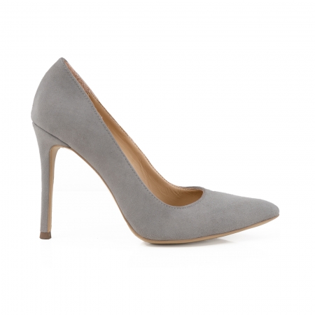 Pantofi - Pantofi Stiletto din piele intoarsa gri