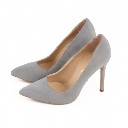 Pantofi Stiletto din piele intoarsa gri [2]