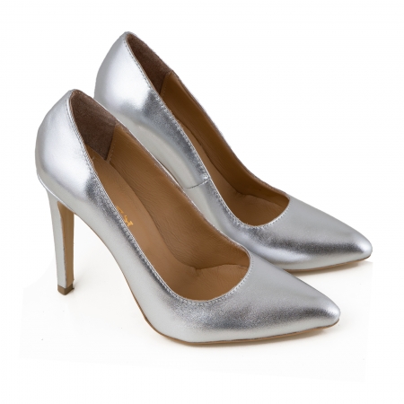 Pantofi Stiletto din piele laminata argintie [1]