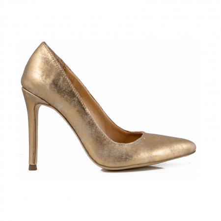 Pantofi - Pantofi Stiletto din piele laminata auriu patinat