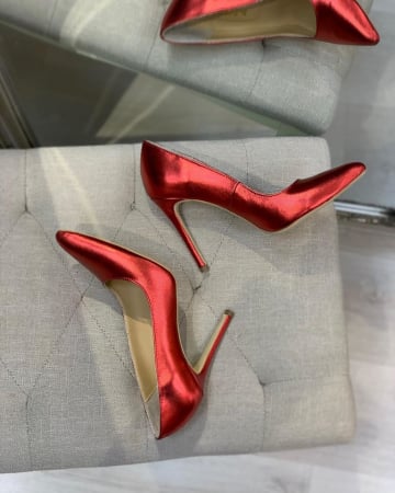Pantofi Stiletto din piele laminata rosie, cu captusala din piele,si varf ascutit [2]