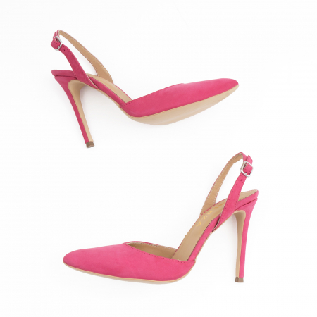 Pantofi stiletto  din piele nabuc roz ciclam [2]