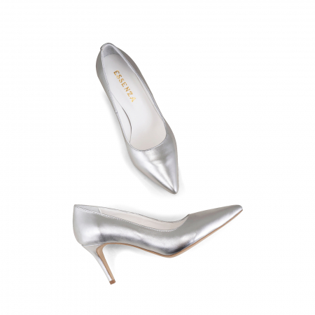 Pantofi stiletto din piele naturala argintie, cu toc de 7 cm imbracat in piele . [3]