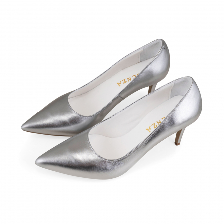 Pantofi stiletto din piele naturala argintie, cu toc de 7 cm imbracat in piele . [2]