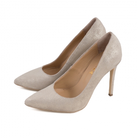Pantofi Stiletto din piele naturala crem glitter [1]