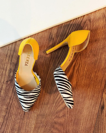 Pantofi - Pantofi stiletto din piele naturala cu animal print si piele naturala galbena