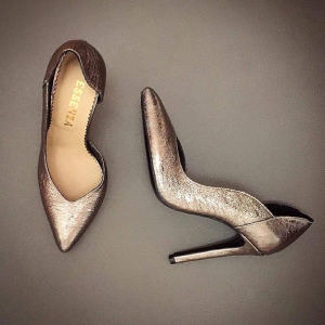 FEMEI - Pantofi stiletto din piele naturala cu textura metalica