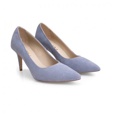 Pantofi stiletto din piele naturala intoarsa gri, cu toc de 7 cm imbracat in piele [1]