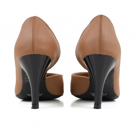 Pantofi stiletto din piele naturala maron camel, cu decupaj interior [3]