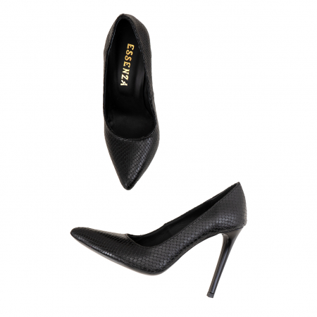 Pantofi Stiletto din piele naturala neagra cu aspect tip sarpe [3]
