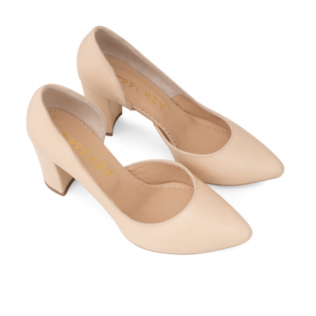 Pantofi stiletto din piele naturala nude, cu decupaj interior. [1]