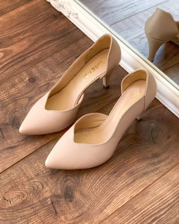 Pantofi - Pantofi stiletto din piele naturala nude rose, cu decupaj interior intr-o linie eleganta