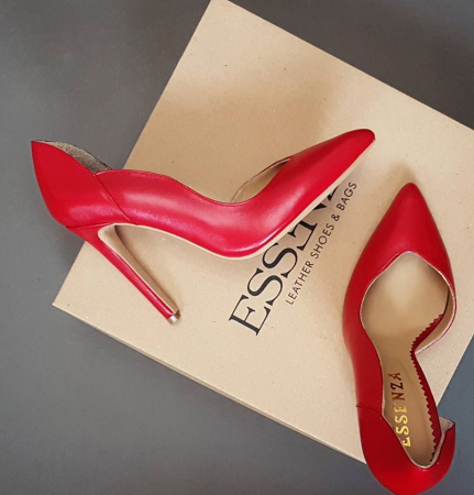 FEMEI - Pantofi stiletto din piele naturala rosie,cu decupaj interior si exterior intr-o linie eleganta
