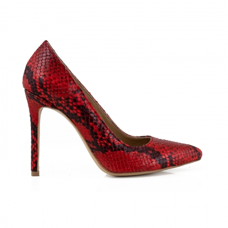 Pantofi Stiletto din piele rosie cu textura de tip sarpe [0]