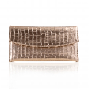 Plic - Poseta plic Anna, din piele laminata auriu-roze cu textura croco
