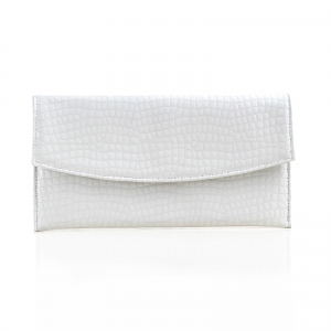 Plic - Poseta plic Anna, din piele naturala alba cu aspect tip croco