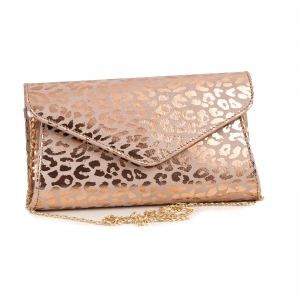 Poseta plic Emma, capac in V din piele laminata auriu/rose pal animal print [1]