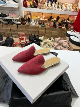 OUTLET PRIMAVARA-VARA - Saboti din piele intoarsa roz cu paspol argintiu